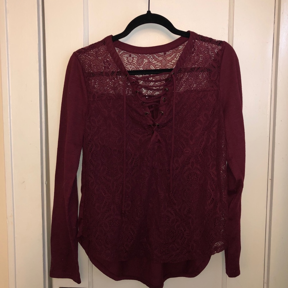 Maroon lace top medium